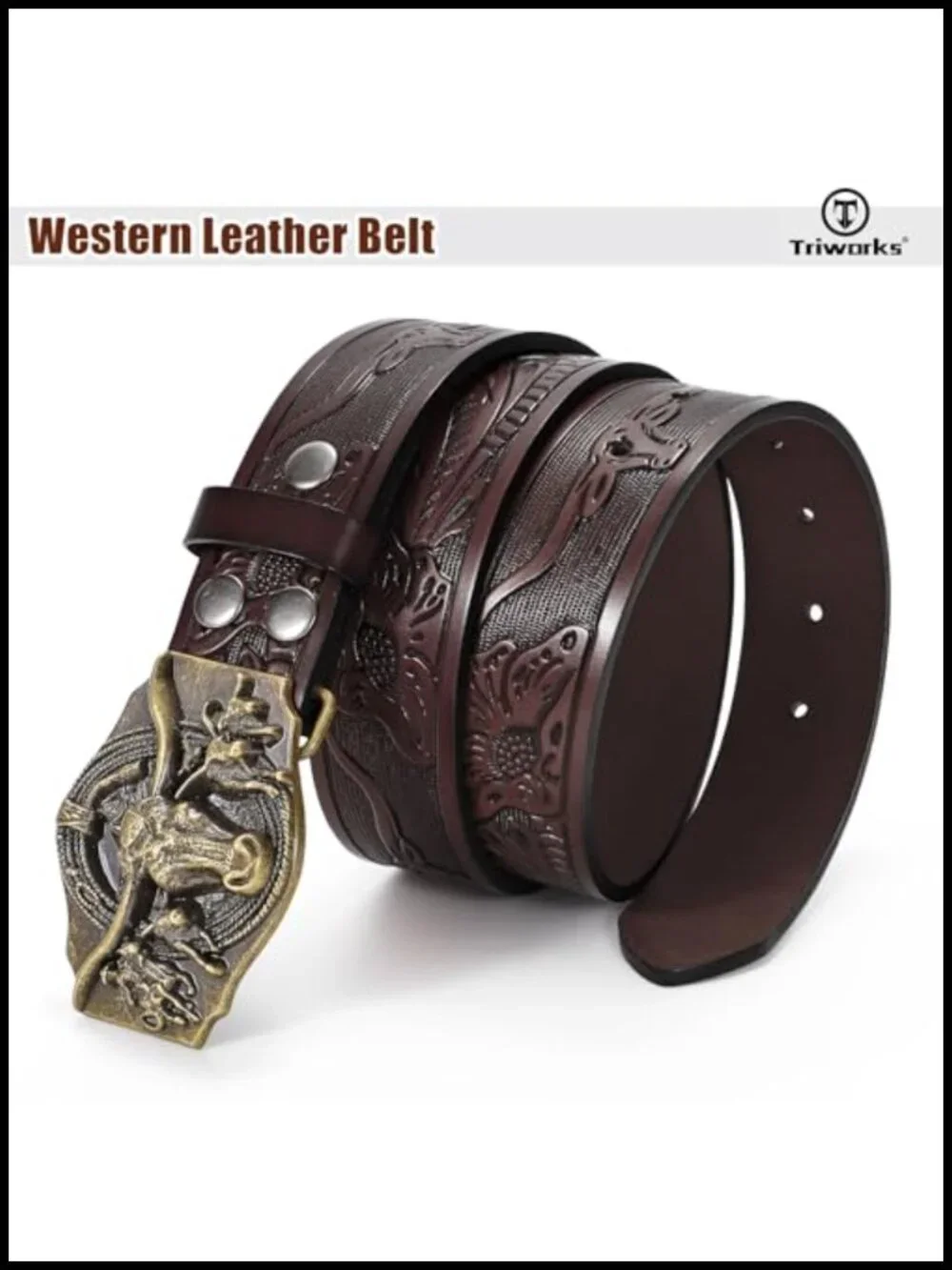 Western Leather Belt for Men Adjustable Removable Buckle Cowboy Belt